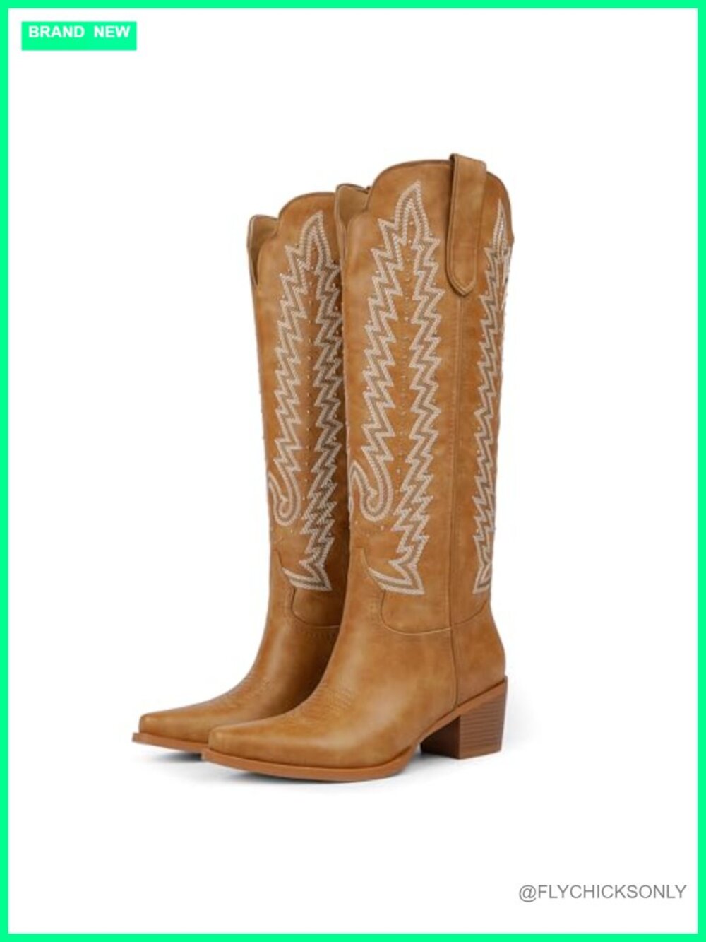 Women's Knee-High Cowboy Boots Faux Leather Pointed Toe Embroidered